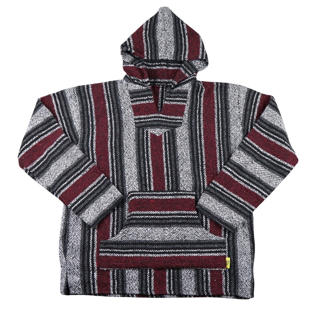 Iguana Jack Mens Baja Hoodie Jacket Burgundy Gray White Striped Size Medium‎